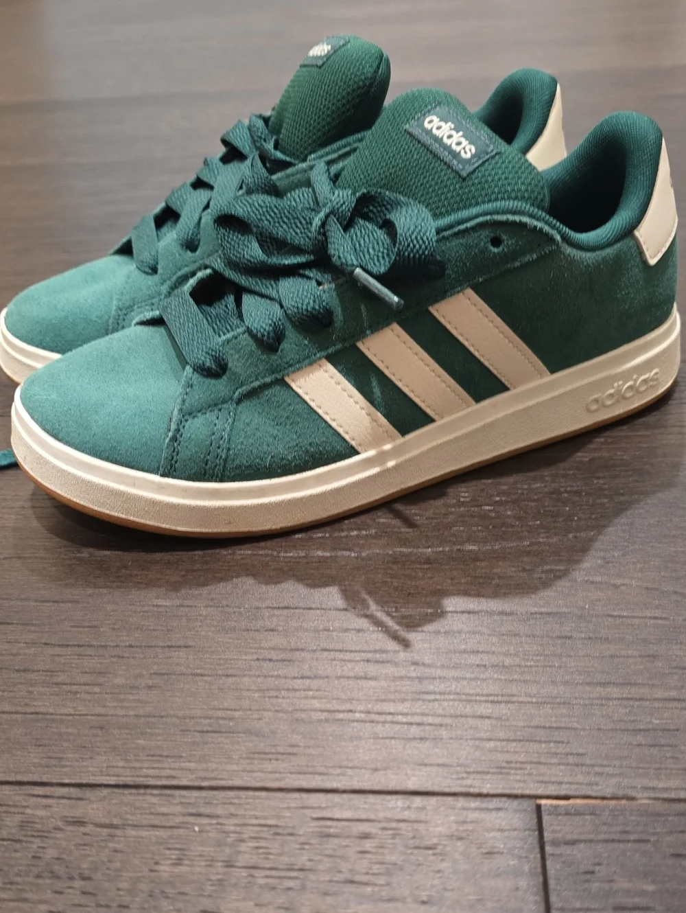 Adidas Kids  Green Suede Sneakers with White Stripes